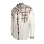 voordelige heren overhemd jas-Voor heren Fleeceshirt shacket Overhemdjasje Winterjack Ruitjes Vakantie Alledaagse kleding Beige Lange mouw Revers Herfst Winter Kleding Zak