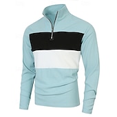 preiswerte Klassisches Poloshirt für Herren-Herren Poloshirts Viertel-Reißverschluss-Poloshirt Alltagskleidung Date Viertelreißverschluss Langarm Mode Basic Farbblock Patchwork Reißverschluss Frühling Herbst Normale Passform Schwarz Wei