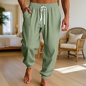 economico Casa-Per uomo Pantaloni di Lino Pantaloni Pantaloni Estivi Pantaloni da Spiaggia Coulisse Elastico in vita Polsino elastico Semplice Comodità Traspirante Lunghezza intera Casuale Quotidiano Ferie Vacanza