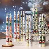 preiswerte Weihnachtsbeleuchtung-Flammenlose Stabkerzen mit weihnachtlichem Farbmuster, batteriebetrieben mit Fernbedienung und Timer, flackernde LED-Stabkerzen mit 3D-Docht, Weihnachtsmann, Schneemann, Weihnachtsbaum-Aufkleber,