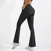 abordables Leggings y mallas de yoga-Mujer leggings acampanados Leggings de yoga de vellón Con bolsillos Alta cintura Gimnasio De Deporte Pilates Prendas de abajo Color sólido Negro Invierno Deportes Ropa de Deporte