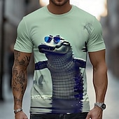 お買い得  メンズおもしろTシャツ-男性用 クロコダイル おかしい Tシャツ 半袖 Tシャツ 3Dプリント クルーネック シャツ 誇張された デザイナー パーティー ストリート カジュアル 緑 2# ライトグリーン ミントグリーン 夏 春 オールシーズン 衣類 S M L XL XXL XXXL