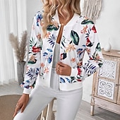 voordelige bomberjack-Dames Vrijetijdsjas Comfortabel Vetoketju Modieus Dagelijks Modern Bloemig School Buiten Vakantie Huis Normaal honkbal kraag Normale pasvorm Lange mouw bovenkleding Wit Lente Herfst