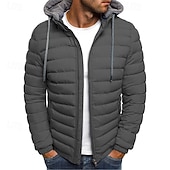 billiga Herrdunjackor och -parkas-Herr Vinterkappa Pufferjacka Vadderad jacka Ficka Polyester Semester Dagliga kläder Datum Normal Mode Ledigt Bekväm Håller värmen Vinter Enfärgad / vanlig färg Svart Röd Marinblå Blå Pufferjacka