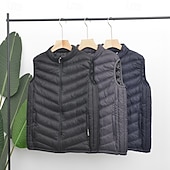 preiswerte Herren Steppweste-Herren Steppweste Weste Gilet Urlaub Täglich Date Mode Lässig Winter Tasche Polyester Warm Bequem Einfarbig Reisverschluss Stehkragen Normale Passform Schwarz Marineblau Grau Weste