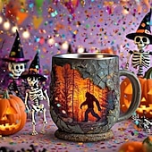 Недорогие Кружки и чашки-Кружка из смолы с изображением лесного пожара в виде бигфута, винтажная 3D кружка с изображением бигфута, кружка для кофе на открытом воздухе, кружка для костра, кружка для кемпинга, кухни, для