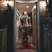 levne Nástěnné tapiserie-Kryt dveří Venkovní bannery Klaun 3D Temný punk gotický Večírek Outdoor Střelecké pozadí Vchodové dveře Veranda na zdi Bytové dekorace