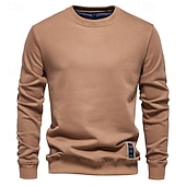baratos Suéteres básicos-Homens Moletom Moletom com capuz Estacionar Preto Verde Tropa Azul Marinha Laranja Cáqui Gola Redonda Tecido Desportos e Ar livre Casual Diário Roupa de rua Legal Roupa de Esporte Primavera &amp; Outono