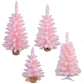 cheap Collectible Figurines-Christmas Mini Tree Tabletop Desktop Artificial Christmas Tree Xmas Decor Pink Flocked Snow Creative Design for Holiday Mall Window Display Festive Home Party Decoration Accessory