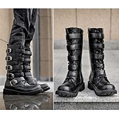 baratos Botas de combate-Botas masculinas de cano alto com tiras de fivelas múltiplas e design de cadarço - calçado de combate estilo punk gótico para uso casual urbano e moda de rua