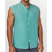 economico camicia da uomo con bottoni-Per uomo Camicia Camicia Estiva Camicia casual Camicia da Spiaggia Camicia con Bottoni Nero Verde chiaro Rosa Rosso Verde Senza Maniche Semplice Colletto alla coreana Vacanza Camicia hawaiana