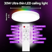 זול אורות חכמים לבית-גוף תאורת תקרה חכם RGB LED 2700lm עובד עם Alexa 2700k-6500k גוף תאורה להתקנה שטוחה צבעים DIY WiFi ניתן לעמעום גוף תאורה סביבתי נמוך לחדר שינה, סלון, מסיבה