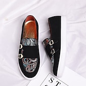 Herre denim loafers med dobbel munk stropp og etnisk trykk – moteriktige, uformelle slip-on-sko for urban stil, fester og vårantrekk billige Uttalelsessko-Herre denim loafers med dobbel munk stropp og etnisk trykk – moteriktige, uformelle slip-on-sko for urban stil, fester og vårantrekk