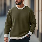 economico T-shirt in maglia waffle-Per uomo Maglietta Waffle Felpa Pullover Maglietta Camicia a Maniche Lunghe Manica Lunga Girocollo Autunno Primavera &amp; Autunno Semplice Moda Designer Essenziale Moda Finto due pezzi Vacanza