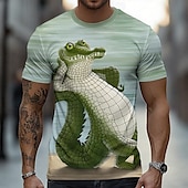 お買い得  メンズおもしろTシャツ-男性用 クロコダイル おかしい Tシャツ 半袖 Tシャツ 3Dプリント クルーネック シャツ 誇張された デザイナー パーティー ストリート カジュアル 緑 2# ライトグリーン ミントグリーン 夏 春 オールシーズン 衣類 S M L XL XXL XXXL