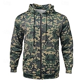 economico felpe con cappuccio da uomo di base-Per uomo Felpa con cappuccio Felpa con cappuccio a zip intera Felpa con cappuccio mimetica Verde mimetico Con Cappuccio Mimetico Cerniera Tasca Sport &amp; Outdoor Casuale Quotidiano Streetwear Cool