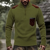preiswerte Herrenpullover-Herren Pullover Pullover mit Viertelreißverschluss Strickpullover Gerippt Stricken Normale Oberteile Spleißen Gestrickt Farbblock Stehkragen Mode Lässig Urlaub Alltagskleidung Bekleidung Herbst Winter