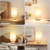 olcso Lámpák és lámpaernyők-asztali lámpa kis éjjeli lámpa éjjeliszekrény lámpa natúr kerek fa talppal &amp;vászon anyagból készült ernyő, USB-s éjszakai fény hálószobába, nappaliba, gyerekszobába