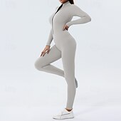 preiswerte Sets &amp; Einteiler-Damen Trainingsanzug Einteiliger Strampler Reißverschluss Einfarbig Bodysuit Herbst Schwarz Rosa Fitnessstudio sportlich Laufen Bauchkontrolle Atmungsaktiv Langarm Sport Sportkleidung