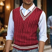 levne pánské svetry vesta-Pánské Svetrová vesta Šaty svetr Pulovrový svetr Vesta Pletený svetr Rýhovaný Kabel Plést Běžné topy Pletený Barevné bloky Do V Módní Na běžné nošení Dovolená Denní nošení Oblečení Podzim Zima Vínov