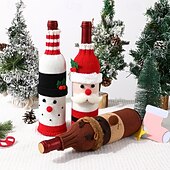 baratos Cozinha-Capa para garrafa de vinho de Natal com champanhe e vinho natalinos com design de Papai Noel, rena e boneco de neve, decoração de mesa festiva para restaurantes, hotéis, jantares, festas e decoração
