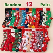 economico Costumi-12 paia di calzini caldi spessi in stile natalizio (colore casuale), graziosi calzini lunghi per le feste con disegni di Babbo Natale e pan di zenzero, regalo di Natale perfetto per la famiglia e gli