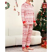 お買い得  親子お揃い服-ファミリールック パジャマ クリスマス柄 家 プリント ルビーレッド 長袖 活発的 マッチング衣装