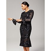preiswerte abendkleider-besticktes Cocktail-Party-Midikleid mit langen Ärmeln