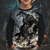 Halloween Băieți 3D Desene Animate Dovleac Dinozaur Tricou Manșon Lung Primăvară Toamnă Modă De Bază Copii 4-12 ani Stil Nautic În aer liber Casual Zilnic Fit regulat ieftine Animale 3D pentru băieți-Halloween Băieți 3D Desene Animate Dovleac Dinozaur Tricou Manșon Lung Primăvară Toamnă Modă De Bază Copii 4-12 ani Stil Nautic În aer liber Casual Zilnic Fit regulat