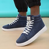 baratos Botas de cano curto-tênis masculino de cano alto em tecido marrom, calçado casual confortável com cadarço para escola, viagens e atividades ao ar livre