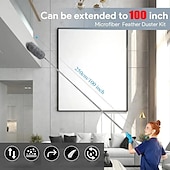 abordables Limpiando suministros-Plumero de microfibra curvo, retráctil y lavable, de 2,8 metros de largo, con mango extensible, flexible y electrostático, ideal para limpiar el hogar, ventiladores de techo de gran alcance,