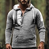 preiswerte Herrenpullover-Herren Pullover Pullover mit Viertelreißverschluss Strickpullover Gerippt Stricken Normale Oberteile Gestrickt Buchstabe Mit Kapuze Mode Basic Urlaub Alltagskleidung Bekleidung Herbst Winter Gelb Rote