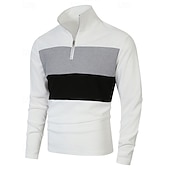 preiswerte Klassisches Poloshirt für Herren-Herren Poloshirts Viertel-Reißverschluss-Poloshirt Alltagskleidung Date Viertelreißverschluss Langarm Mode Basic Farbblock Patchwork Reißverschluss Frühling Herbst Normale Passform Schwarz Wei