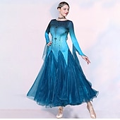 お買い得  競技用ウェア-社交ダンスドレス、女性用パフォーマンス、モダンダンス競技用ドレス、長袖、ワルツダンスウェア、衣装