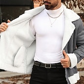 preiswerte Herrenjacken &amp; Herrenmäntel-Herren Winterjacke Fleecejacke Sherpa-Jacke Urlaub Täglich Winddicht Warm Tasche Herbst Winter Einfach Mode Klassisch Revers Regulär Kunstleder Grau Jacken