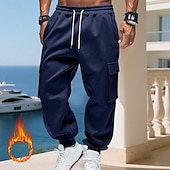 baratos Carga-Homens Calças Esportivas Calças de lã Corredor Calças de inverno Calça de moletom cargo Com Cordão Bolsos Cintura elástica Tecido Conforto Quente Esportes Diário Moda Casual Preto Branco