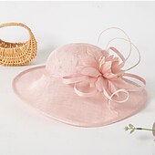 billige Festhatter-Hatter Sinamay Solhatt Bryllup Ferie Te Fest Hesteløp cocktail Elegant Årgang Solbeskyttelse Med Blomster Hodeplagg Hodeplagg