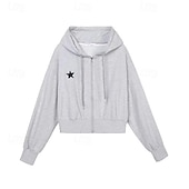 cheap Hoodie &amp; Sweatshirt-Women's Solid Colored Zip Up Sweatshirt Sports Crop Top Spring Fall Hooded Long Sleeve Athleisure Fashion Casual Running Cycling Dark Blue Gray Sportswear Activewear