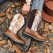 levne Cowboy &amp; Western Boots-Pánské Boty Kovbojské boty Výšivka Retro Ručně vyráběné boty Chůze sportovní Na běžné nošení Venkovní PU kůže Pohodlné Protiskluzové Do půli lýtek Povaleč Žlutá - hnědá Hnědá Léto Podzim Zima