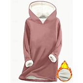 baratos Moletons forrados de fleece-Mulheres Pulôver Moletom Com Capuz Gráfico Tecido Quente Casual Velo Sherpa Manga Longa Com Capuz Tops longos Rua Dia a Dia Casual Imprimir Rosa Escuro Azul Cinzento Outono Inverno