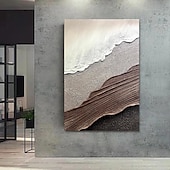 お買い得  抽象画-3Dフレームのテクスチャ付きウォールアート、海の波の絵画、キャンバスに描かれた三連画、ホームデコレーション、ブラウンのミニマリスト絵画、アースカラーの侘び寂びリビングルームアート