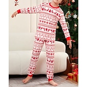 お買い得  親子お揃い服-ファミリールック パジャマ クリスマス柄 家 プリント ルビーレッド 長袖 活発的 マッチング衣装