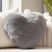cheap Throw Pillows,Inserts &amp; Covers-Valentine's Day Wine Red and Gray Heart-Shaped Pillow, Faux Fox Fur Decorative Cushion, Soft Fluffy Throw Pillow for Sofa, Chair, Bed, Living Room, Plush Home Decor Accent