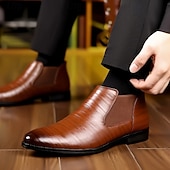 halpa Juhlakengät-Miesten laivastonsiniset chelsea-saappaat, klassinen slip-on-malli, tyylikkäät aitoa nahkaa olevat juhlasaappaat yritys-, toimisto- ja juhlatilaisuuksiin.