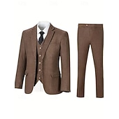 abordables Costumes de mariage-Pour des hommes Affaires Mariage d&#039;automne Costumes de mariage Revers Cranté Marron Formel Couleur Unie Coupe sur mesure 3 pièces