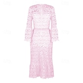 preiswerte Weiße Spitzenkleider-Damen Langes Kleid Maxikleid Spitzenkleid Freizeitkleid Sommerkleid Mode Modern Täglich Strand Wochenende Normale Passform Einfach Langarm V Ausschnitt Weiß Gelb Rosa Blau Sommer Frühling