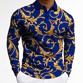 cheap Men's Vintage Polo-Men's Floral Polo Long Sleeve Polo Shirts Lapel Vintage Casual Athleisure Daily Wear 3D Print Buttons Spring Fall Winter Red
