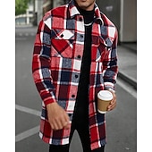 Bărbați Shacket Jachetă cămașă Jachete Iarnă Plisat Vacanță Purtare Zilnică Negru Roșu Vin Portocaliu Kaki Manșon Lung Rever Toamnă Iarnă Îmbrăcăminte Buzunar ieftine cămăși de flanel-Bărbați Shacket Jachetă cămașă Jachete Iarnă Plisat Vacanță Purtare Zilnică Negru Roșu Vin Portocaliu Kaki Manșon Lung Rever Toamnă Iarnă Îmbrăcăminte Buzunar