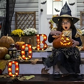 billige Dekorative lys-Halloween-dekorasjoner innendørs - 3 LED-telt med lysende bokstaver, svart boo-skilt, halloween-bokstavlys til hjemmet, innendørs kjøkken, peis, festbord, dekorutstyr