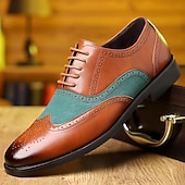 baratos Formal-Sapatos oxford masculinos bico fino bicolor marrom e verde – brogues estilosos de couro sintético para looks casuais elegantes